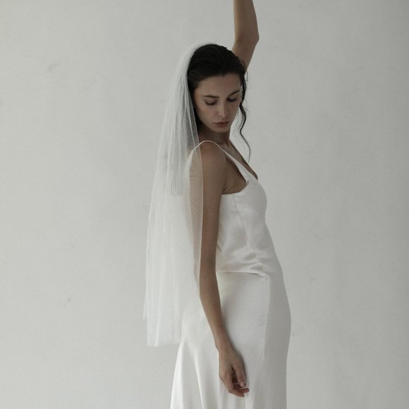 A.B Ellie Nova Edge Veil | Beaded Edge Fingertip Veil - Soft Tulle Veil - Picture 3 of 7